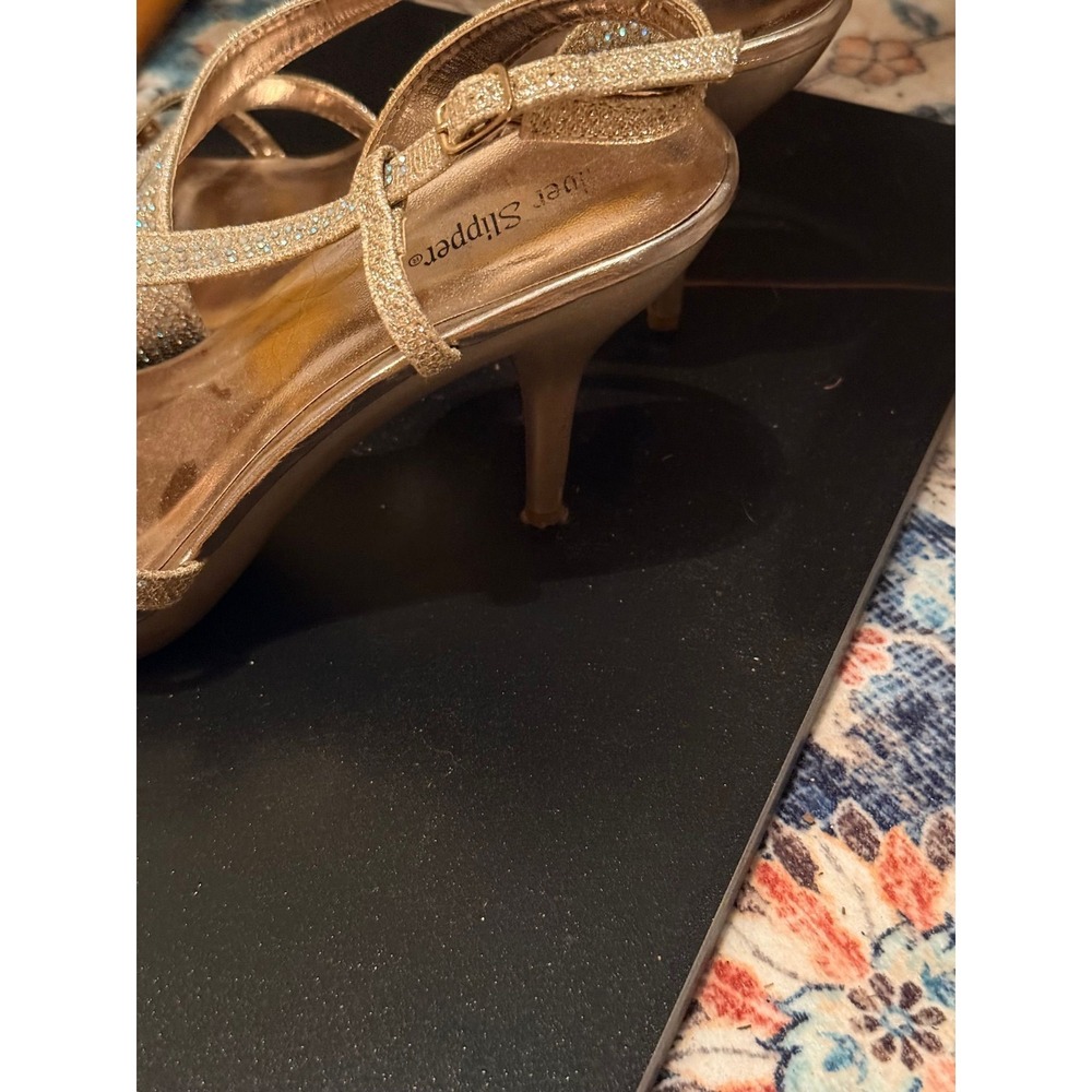 Gold Glitter Strappy Heels Women's Size 9 Evening Party Sandals - Picture 5 of 6